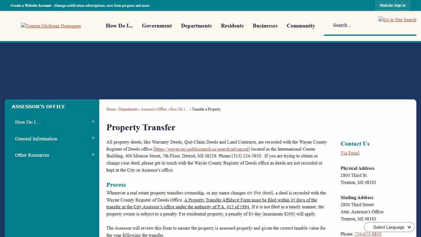 Property Transfer Trenton, MI