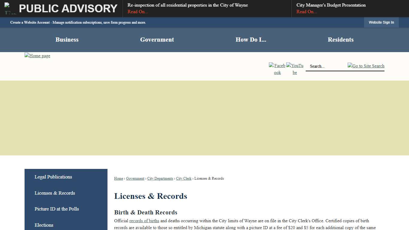 Licenses & Records Wayne, MI